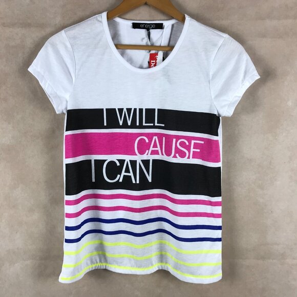 Energie White Semi Sheer Graphic Workout Tee NWT SMALL - Picture 1 of 4